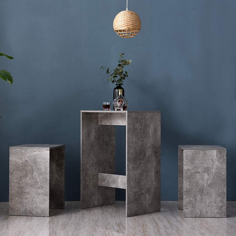 Cherry Tree Furniture NARVIK Grey Concrete Effect High Table & Stools Set, Bar Table Set