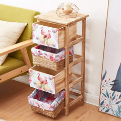 Cherry Tree Furniture Flamingo Pattern 2-Drawer & 2-Basket Wooden Cabinet Storage Unit with Woven Baskets