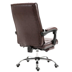 Premium Executive Reclining Desk Chair with Footrest, Headrest and Lumbar Cushion Support (Brown PU)