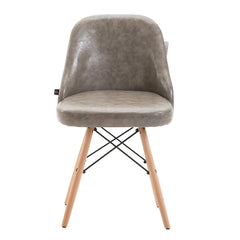 CTF Retro Modern PU Leather Padded Dining Chair Pair with Solid Legs, Grey