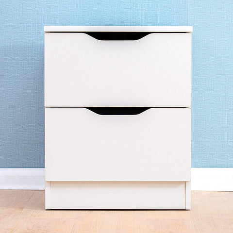 2-Drawer White Wood Bedside Table Cabinet