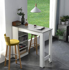 Cherry Tree Furniture BARUM White Bar Table with Grey Concrete Effect Top & 4-Layer Shelving Unit