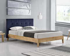 NUSAKAN Navy Velvet Fabric & Wood Frame Bed