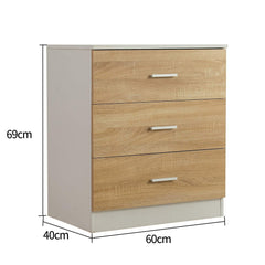 3-Drawer Cabinet Chest of Drawers in Oak & White Colour