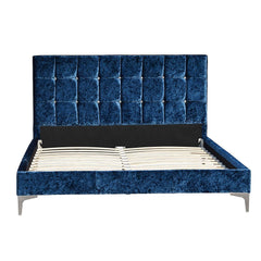 SAPPHIRE Deep Blue Crushed Velvet Bed with Tufted Headboard