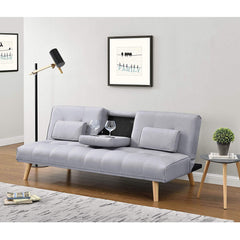 ACRUX 3-Seater Sofa Bed with Cup Holders & Cushions, Light Grey Fabric