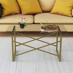 VENUS Modern Living Room Glass Top Coffee Table with Geometric Metal Frame