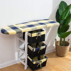 Wood Wicker Folding Ironing Board Centre with Storage Baskets Chest of Drawers