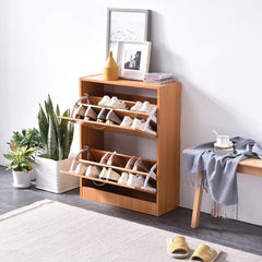 Cherry Tree Furniture 2 Drawer Wooden Shoe Cabinet Cupboard Storage Footware Organiser Unit Beech