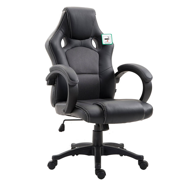 CTF Sport Racing Gaming PU Leather & Fabric Swivel Office Chair, Dark Grey