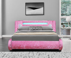 Cherry Tree Furniture BARBARELLA Pink Crushed Velvet Curved LED Bed/w Built-in Bluetooth Speakers 3FT Single