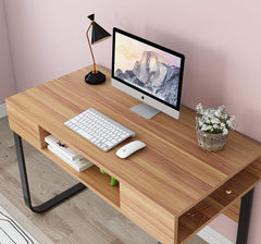 Oak Colour Desk with Black U-Shaped Legs & Storage Compartments