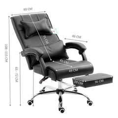 Premium Executive Reclining Desk Chair with Footrest, Headrest and Lumbar Cushion Support (Black PU)