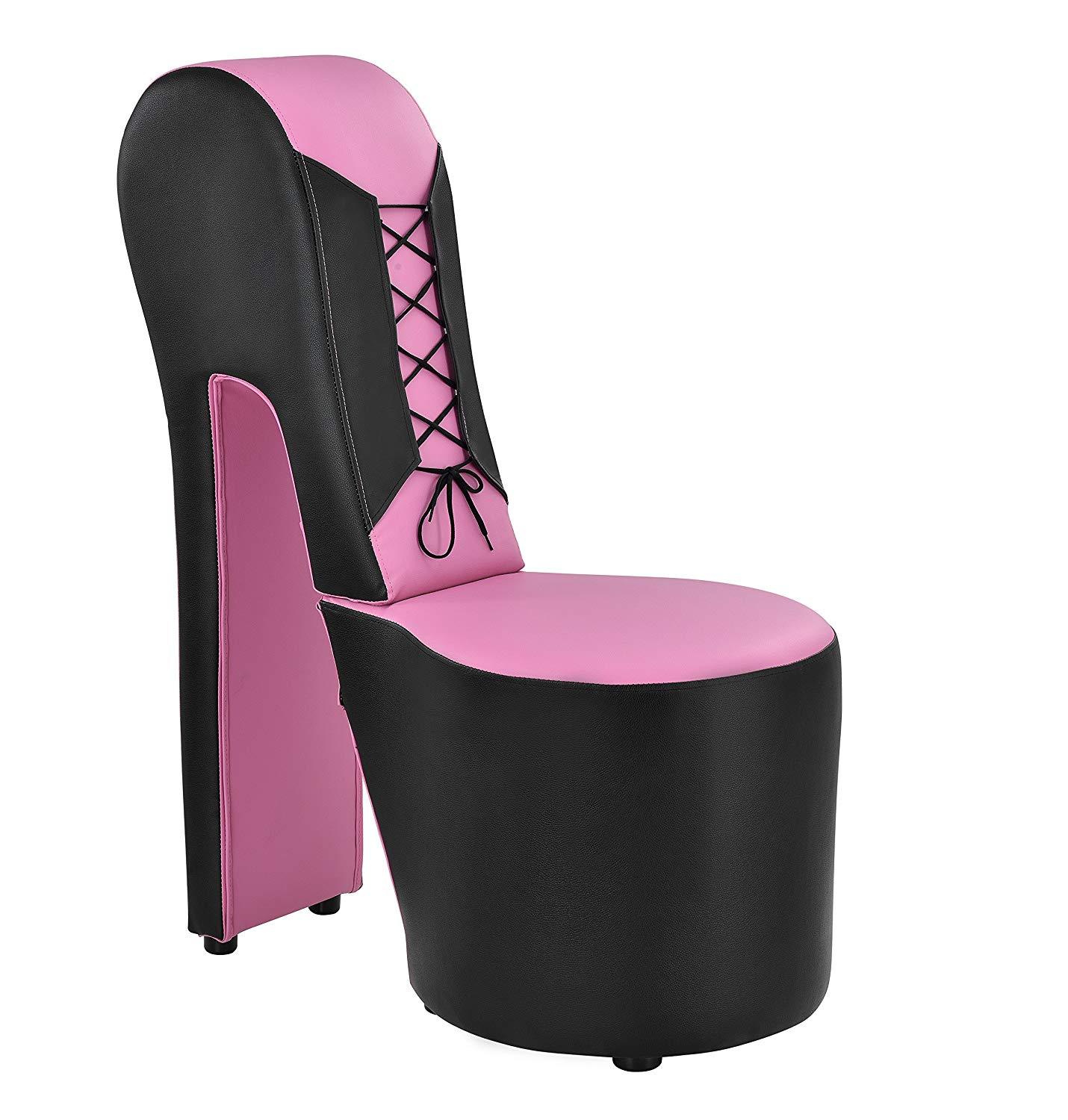 STILETTO PU Leather Armchair Cocktail Accent Chair with Lace Details, Pink & Black