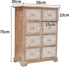 Cherry Tree Furniture 8-Drawer Natural Wood Cabinet Storage Unit Chest of Drawers with Floral Motifs on Door