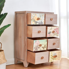 Cherry Tree Furniture NOLA Vintage Country Style Wooden Cabinet Chest Drawers with Floral Drawers and Button Handles 8-Drawer Cabinet