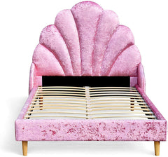 Cherry Tree Furniture ARIEL Crushed Velvet Upholstered Bed with Scalloped Headboard Pink, 4FT Small Double