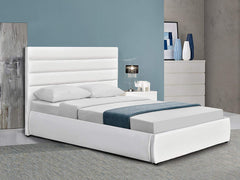 DELPHINE PU Leather Gas-lift Storage Bed with Tufted Headboard, White