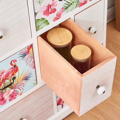Cherry Tree Furniture Flamingo & Tropical Leaves Pattern Solid Paulownia Wood 7-Drawer Storage Cabinet Sideboard