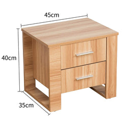 Oak-Effect Wood 2-Drawer Bedside Table Cabinet Nightstand