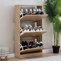 3-Drawer Wooden Shoe Cabinet Shoe Storage Unit, Oak Colour