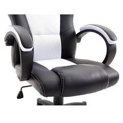 CTF Sport Racing Gaming PU Leather & Fabric Swivel Office Chair, White