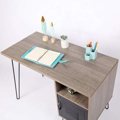 STELLA Wood Computer Desk Writing Desk with Steel Legs & Built-in Cupboard