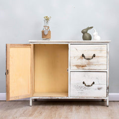 Distressed White Paulownia Wood Shabby Chic Sideboard Storage Cabinet