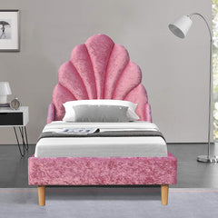Cherry Tree Furniture ARIEL Pink Crushed Velvet Upholstered Princess Bed with Scalloped Headboard 3FT Single