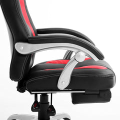 CTF Racing Sport Reclining High Back Swivel Chair with Foot Stool, Black & Red