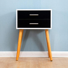 Black & White 2-Drawer Bedside Table Nightstand Cabinet with Solid Wood Legs
