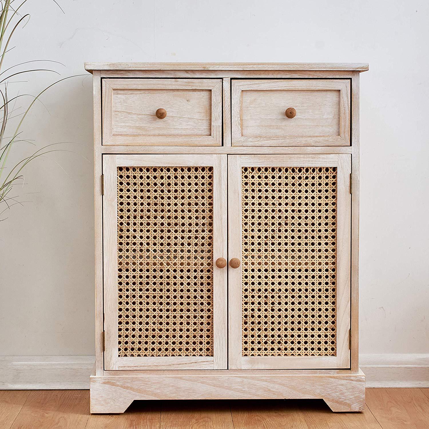 Cherry Tree Furniture REGA Rattan Cane & Paulownia Wood 2-Drawer 2-Door Cabinet Storage Sideboard