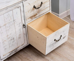 Distressed White Paulownia Wood Shabby Chic Sideboard Storage Cabinet