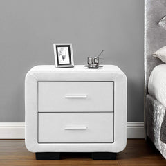 Cherry Tree Furniture RANA Luxury Upholstered 2- Drawer Bedside Table Cabinet Nightstand White PU