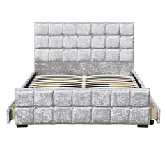 4-Drawers Crushed Velvet Upholstered Storage Bed Frame Bedstead