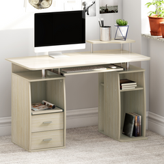 Computer Desk with Cupboard Drawers and Keyboard Tray Desktop PC Table Workstation