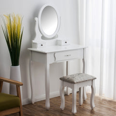 3-Drawer Makeup Dressing Table Set with Stool Oval Mirror & Stool
