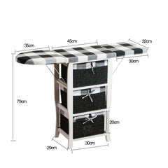 Folding Ironing Board Centre with Storage Baskets Chest of Drawers - Black and White