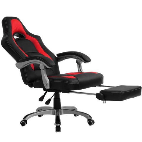 CTF Racing Sport Reclining High Back Swivel Chair with Foot Stool, Black & Red
