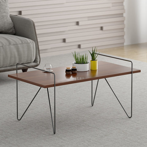 Walnut Colour Coffee Table Side Table with Hairpin Legs