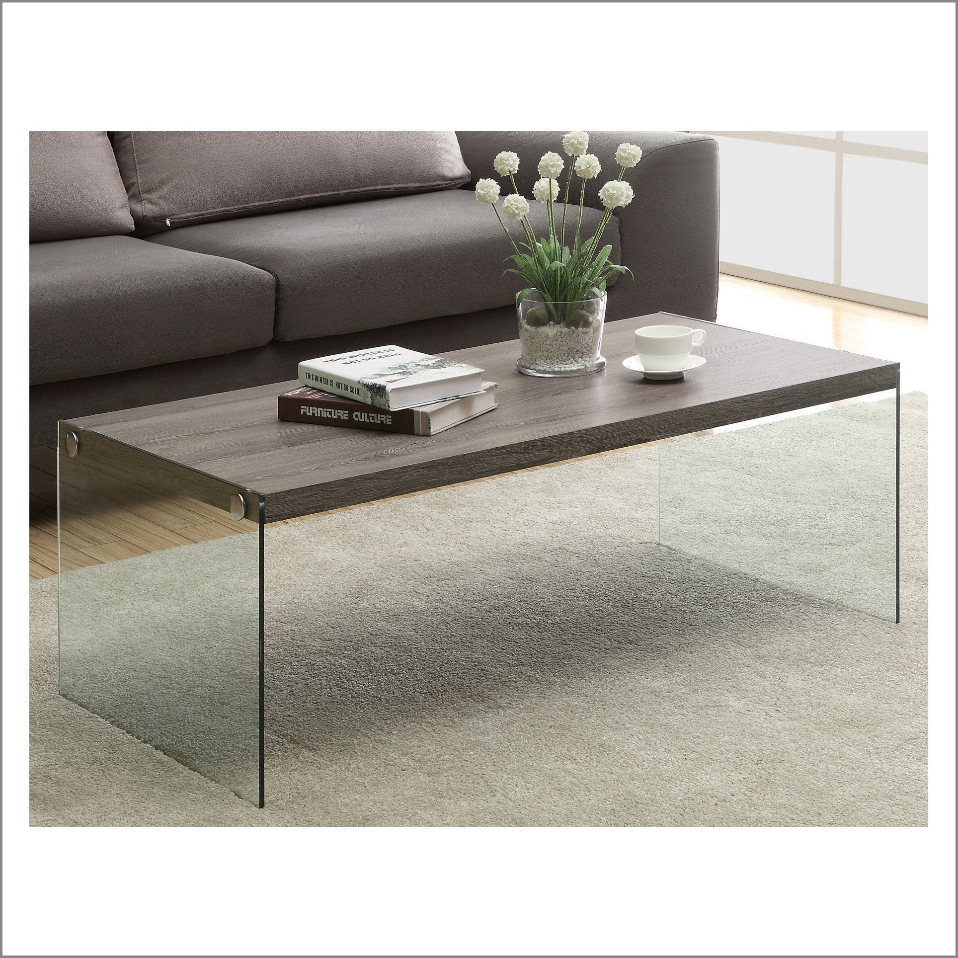 OTTO Modern Design Walnut Colour Wood and Glass Coffee Table Living Room Table
