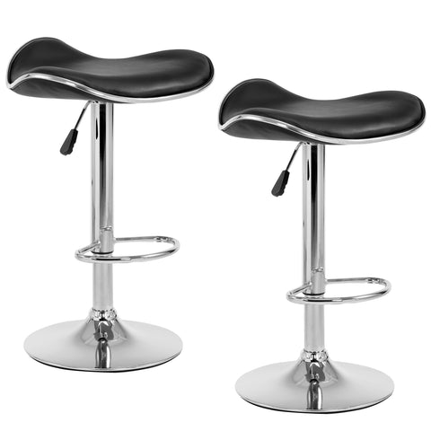 Faux Leather Chrome Base Swivel Bar Stool with Silver Trim MB-202BLACK in Pair, Black
