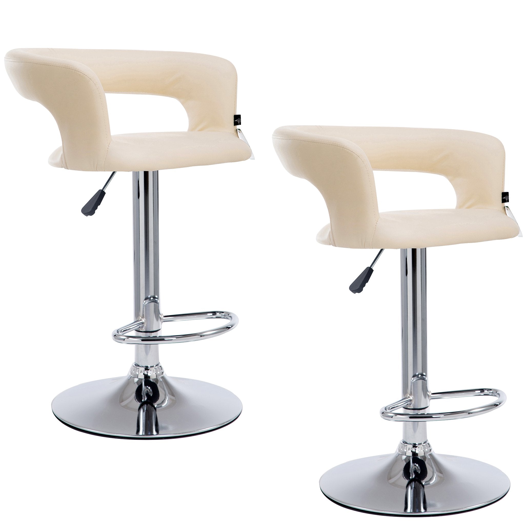 Beige Faux Leather Chrome Base Swivel Bar Stool MB-203 in Pair
