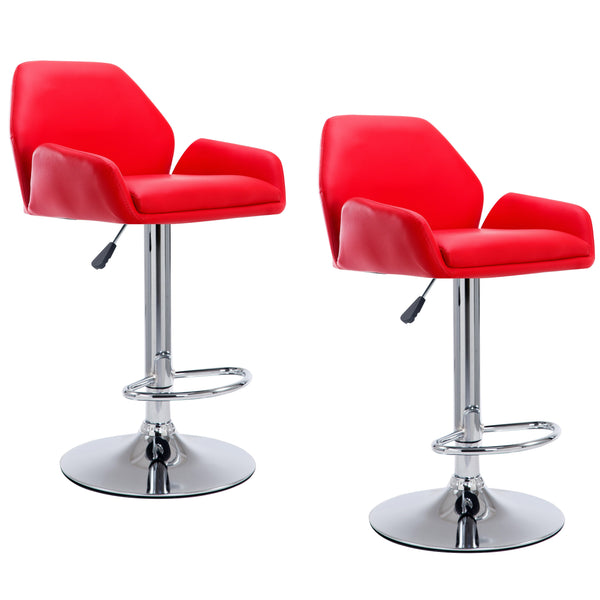 Medium Back Faux Leather Chrome Base Swivel Bar Stool in Pair, Red
