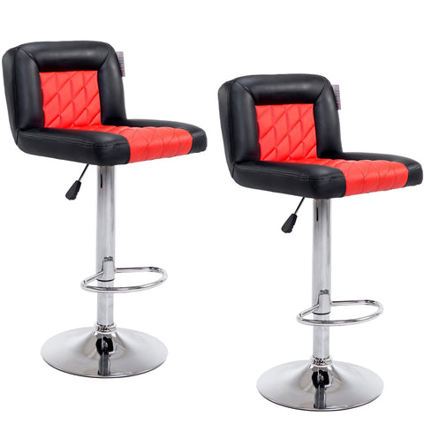 Faux Leather Chrome Base Diamond Stitch Bar Stool MB-208 in Pair, Black & Red
