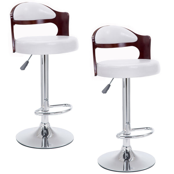 Wooden Stool White Faux Leather Chrome Base Swivel Bar Stool MB-210 in Pair