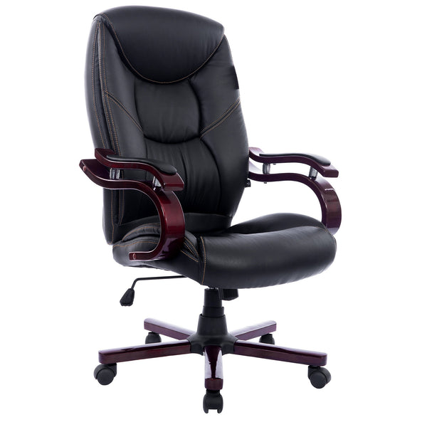 Luxury Wooden Frame Extra Padded Desk Computer Office Chair in Black