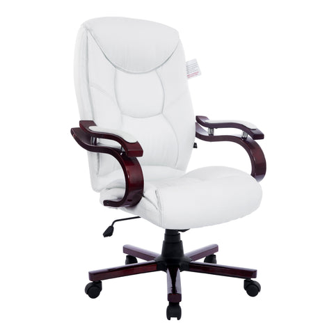 Luxury Wooden Frame Extra Padded Desk Computer Office Chair in Cream White