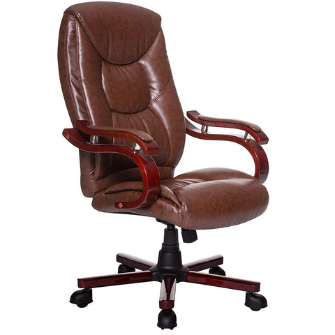 Luxury Wooden Frame Extra Padded Desk Computer Office Chair in Light Brown