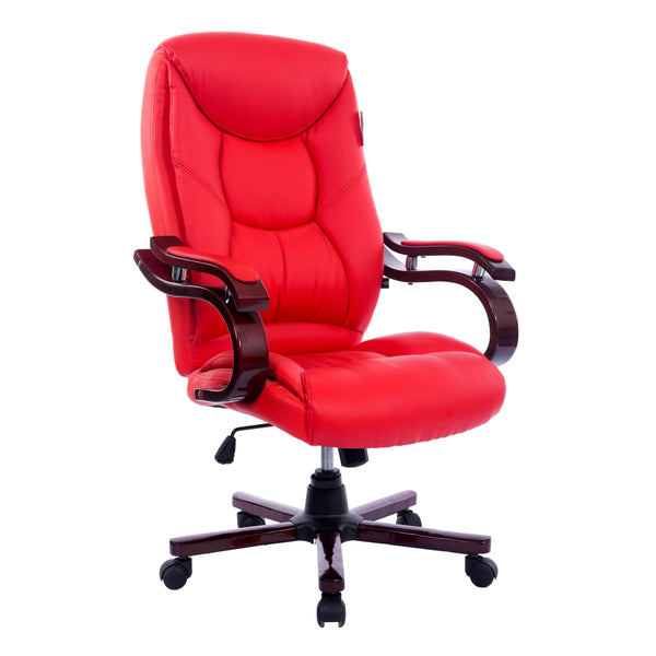 Luxury Wooden Frame Extra Padded Desk Computer Office Chair in Red